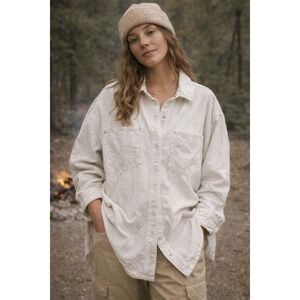 Forever 21 White Corduroy Button Up Shacket OS Women's S granola  scandi cottage